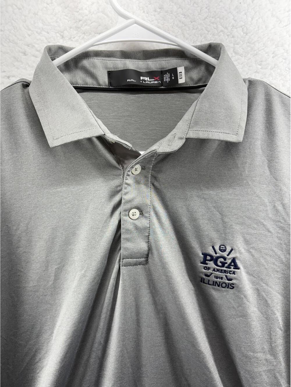 RLX Ralph Lauren Golf Performance Polo Shirt Mens Large PGA Illinois Gray